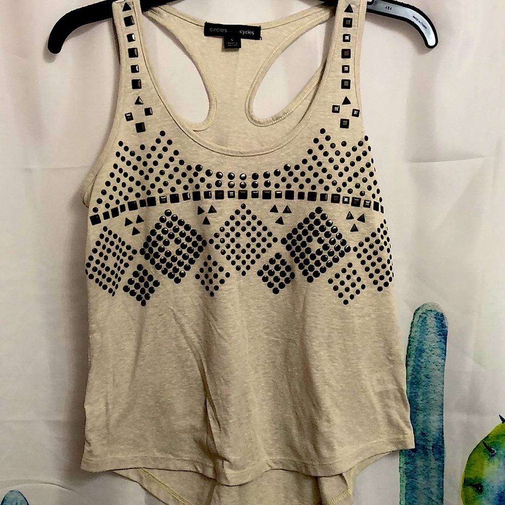 Circles and Cycles Small Cream Studded Tank Top